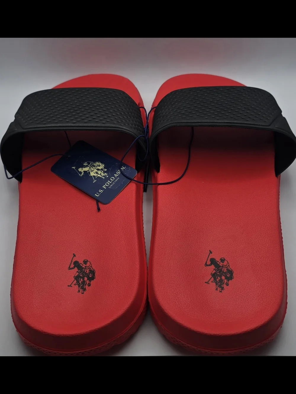 U.S. Polo Assn. Black & Red Slide Sandals 13-14